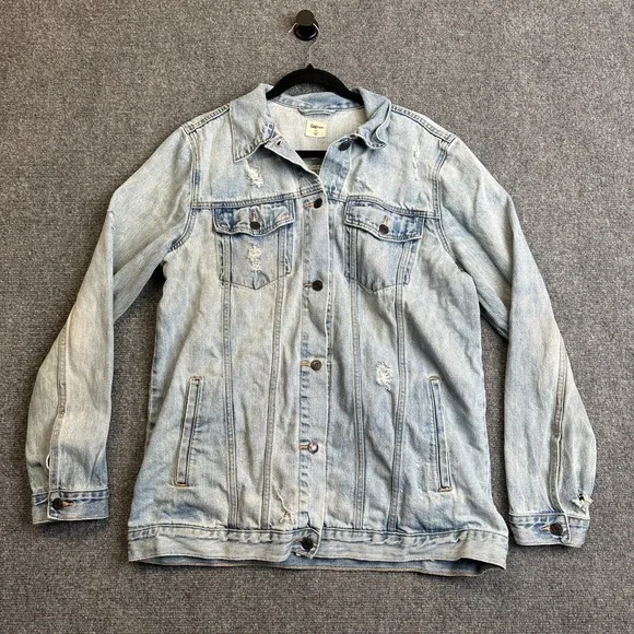 Gap 1969 Denim Trucker Jacket Mens L Tall Light Wash Distressed Ripped Button Up