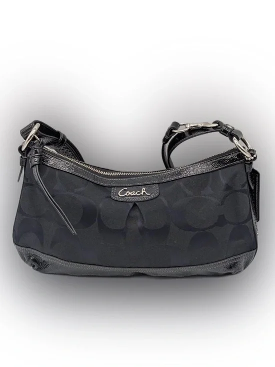 Coach Black Signature Canvas and Patent Leather Shoulder Bag​​