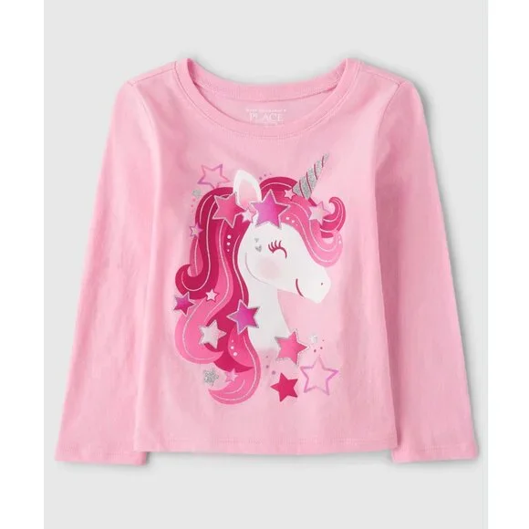 The Childrens Place Girls Unicorn Graphic Tee - pink 5T