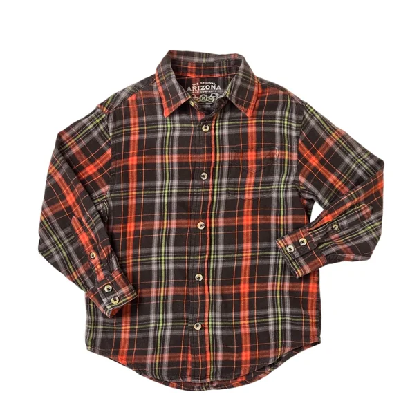 Arizona brown and orange lightweight flannel button down shirt boy's medium