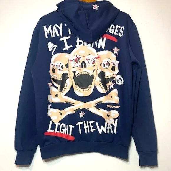 Reason Brand May the Bridges I Burn Light the Way Navy Skull Hoodie‎ Sz M