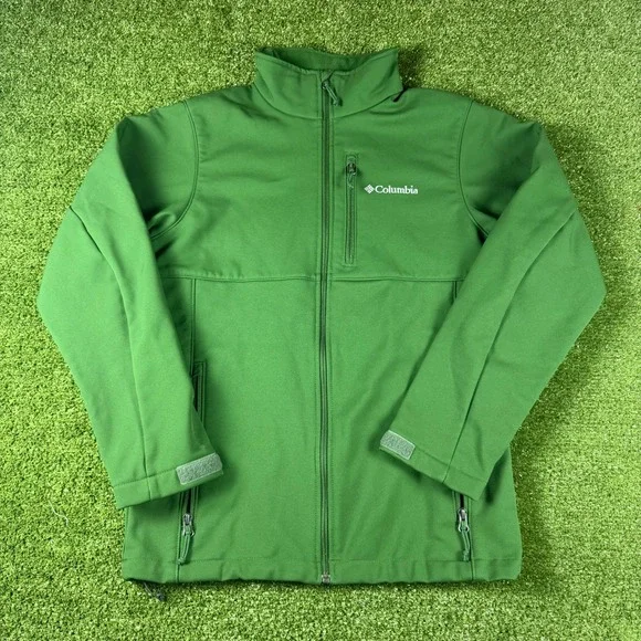 Columbia Mens Green Softshell Full Zip Fleece Lined Jacket Small Outdoor Coat