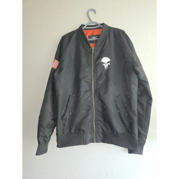 ASSTSERIES Punisher Bomber Jacket Mens 3XL Black Full Zip Lightweight UtilityUSA