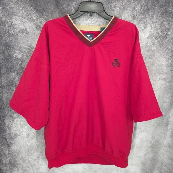 Pebble Beach Windbreaker Mens XL Red Golf Pullover Water Resistant Short Sleeve