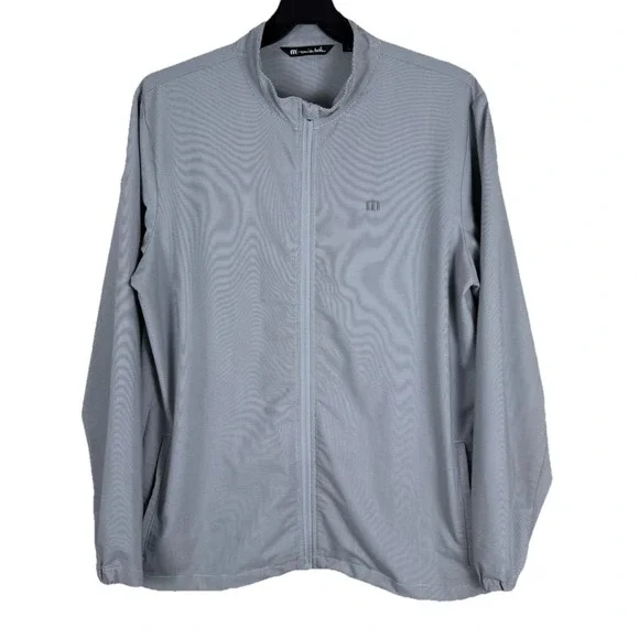 Travis Mathew‎ Jacket Mens XL Gray White Pinstripe Surfside Full Zip Golf