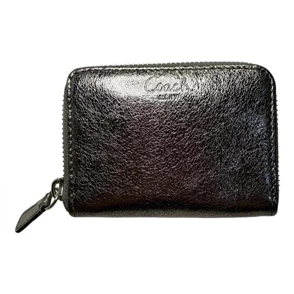Coach NWOT Pewter Leather Metallic Medium Coin Wallet‎