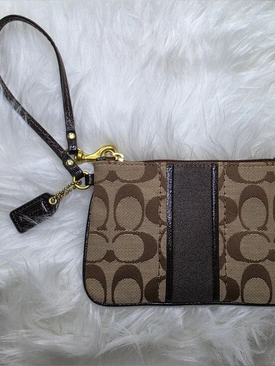 Coach Signature Canvas Wristlet in Brown