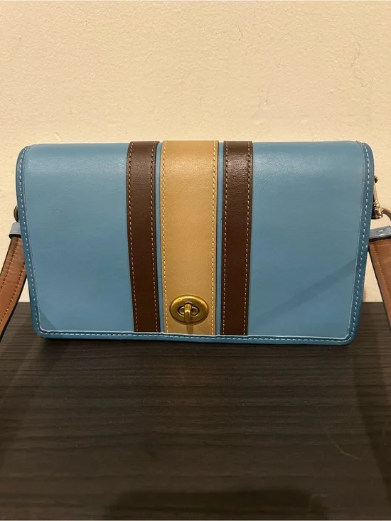 Coach Callie Foldover Chain Clutch With Varsity Stripe EUC
