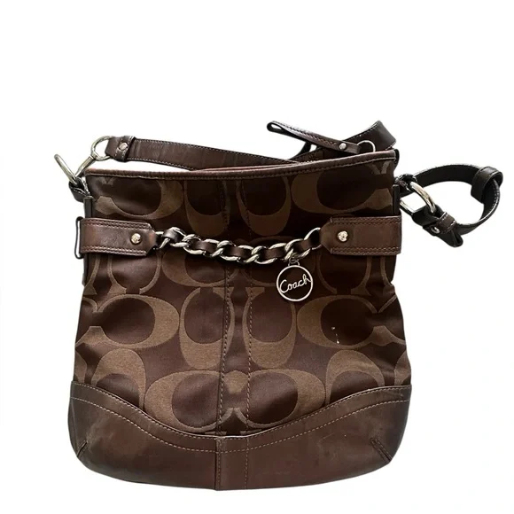Coach F19730 signature monogram crossbody bag in chocolate‎ brown