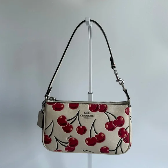 Coach Nolita 19 Cherry Print Chalk White Pebbled Leather Bag Excellent