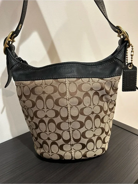 Coach Bleecker Brown Canvas Black Leather Trim Bucket Style#11437 EUC