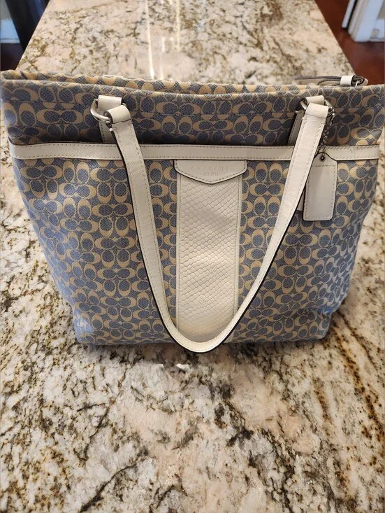 Coach Handbag Purse, Signature Stripe Jacquard Tote Shoulder  Bag F28927