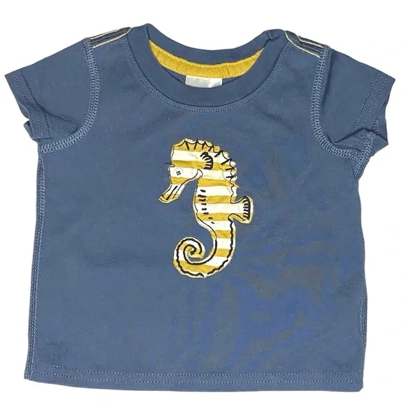 Hanna Andersson Blue Seahorse Short Sleeve Shirt Size 60 US 3-6M