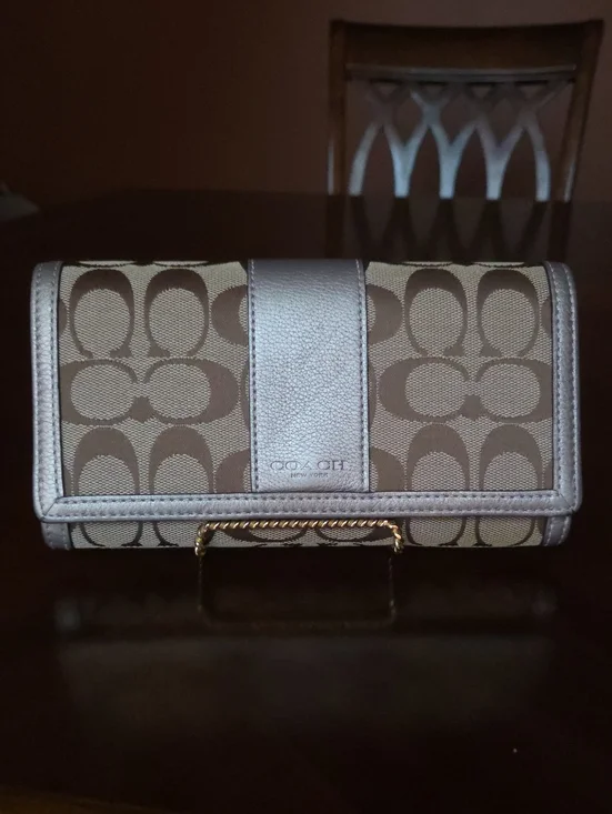 Coach Brown and Tan Signature Fold-Over Wallet