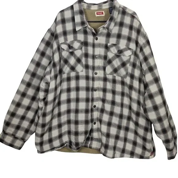 Wrangler Jacket Mens 3XL Brown Black Plaid Sherpa Lined Flannel Shirt Shacket