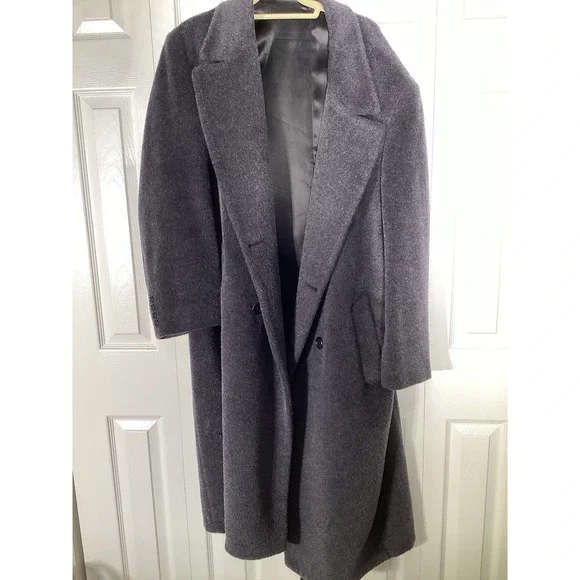 Vintage London Fog Men's 42 Long Dark Gray 100% Wool Trench Coat Button Pea USA