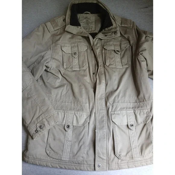 LL Bean Jacket Mens Large Field Utility Canvas Military Fleece Lined Work Barn