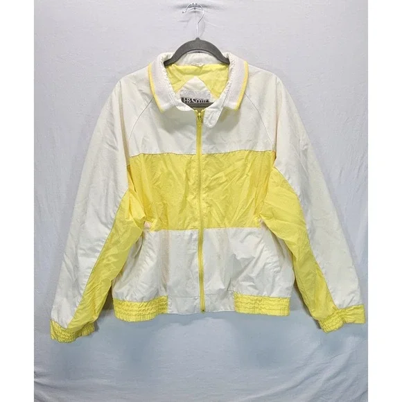 Vintage J.B. Scott Windbreaker Jacket Yellow White Full Zip USA Large‎ Retro