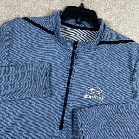 Subaru Quarter Zip Pullover Mens Medium Blue Striped Elevate Performance READ