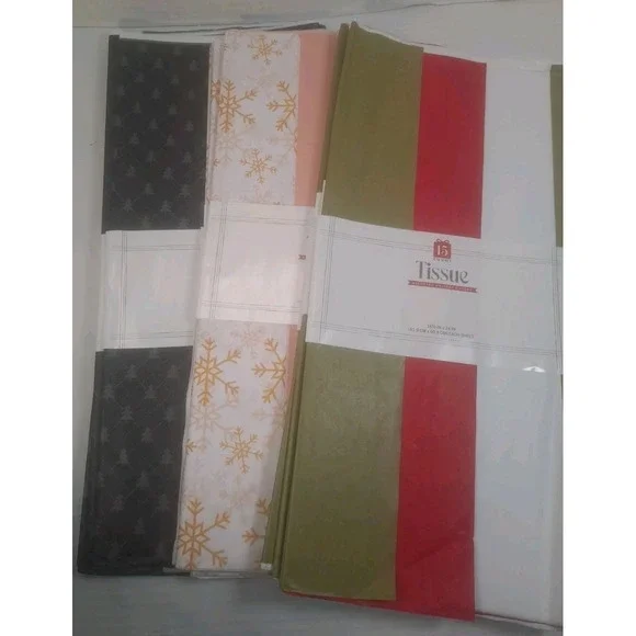 225 Tissue Paper Sheets White Red Olive Green Black With Trees Green Peach Gold‎