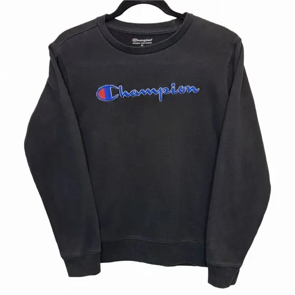 Champion Boys Black Embroidered Crew Neck Pullover Sweater XL (Boys)