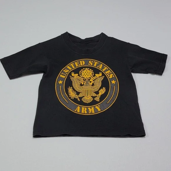 US Army Youth T Shirt Black Gold Seal Graphic Double Sided Kids Tee Patriotic