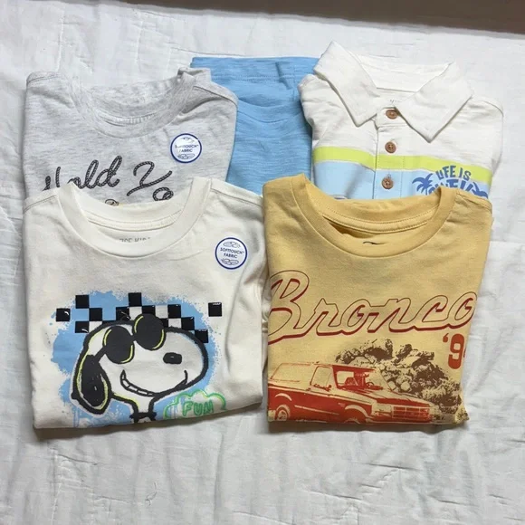 NWT‎ Garanimals 365Kids 5-Pack Graphic Tees & Polo Set Size 5 Snoopy Ford Bronco