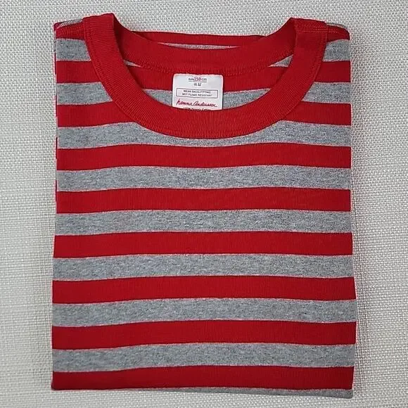 Hanna Andersson striped red and gray‎ organic cotton pajama top Kid 12