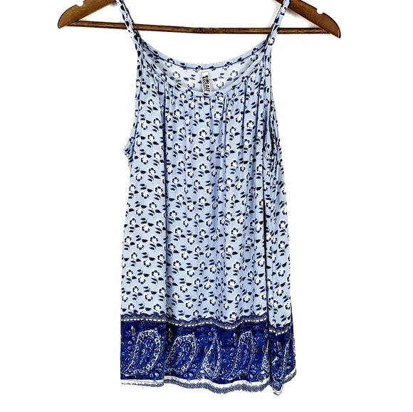 Beautees Girls Blue Sleeveless‎ Floral Paisley Summer Tank Top Size Large Rayon
