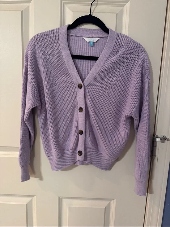 Market & Spruce Lavender Ribbed V-Neck Button Cardigan
