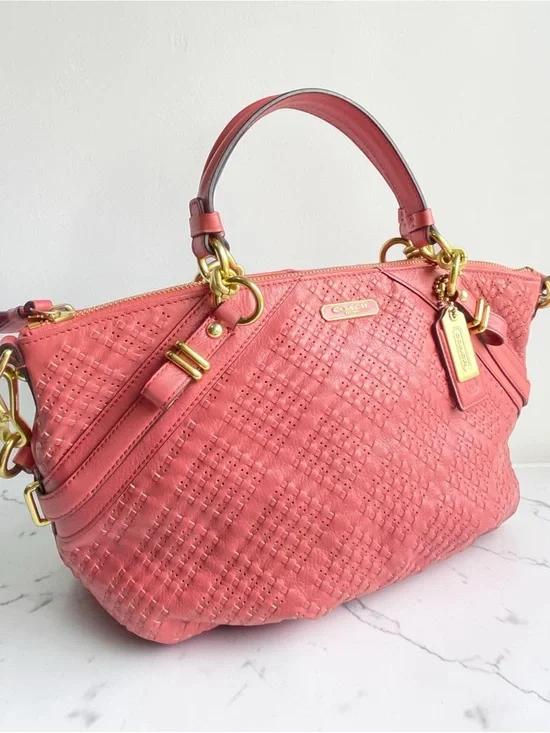 Coach Madison Woven Leather Sophia Satchel in Rose Pink