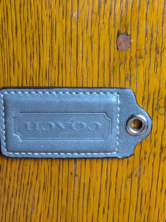 Coach Silver Leather Key Tag with Metal Eyelet