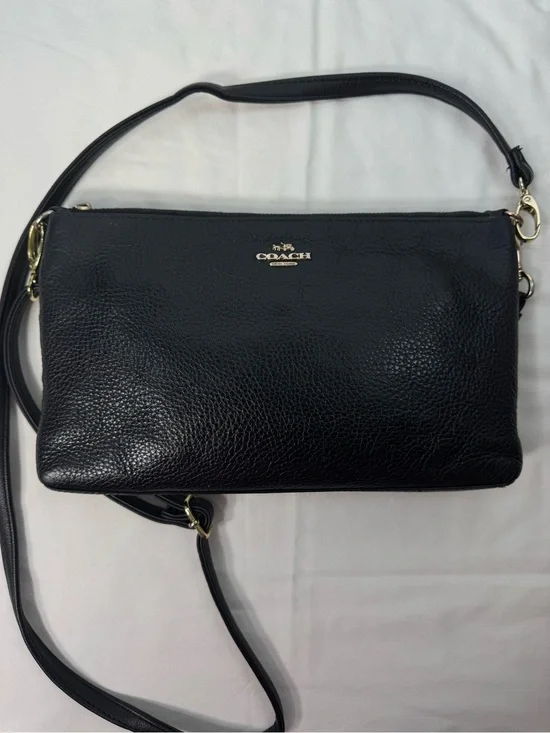 Coach Black Pebbled Leather‎ Crossbody Wristlet 25 Clutch Bag