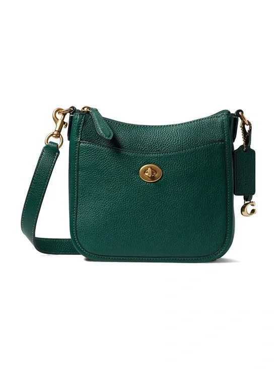 Coach Green Pebble Leather Turnlock Crossbody