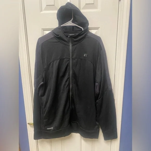 RUSSELL KNIT BLACK w/ GREY TRIM DRI-POWER TRACK JACKET L)42-44)
