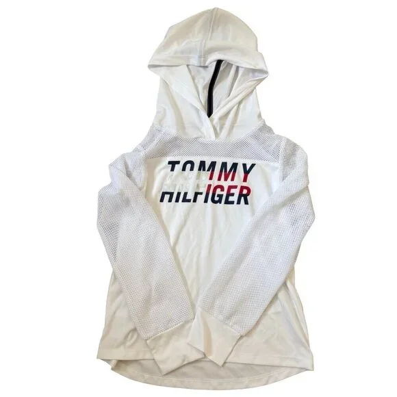 Tommy Hilfiger White Mesh Long Sleeve with Hood Girls Size 7 Small