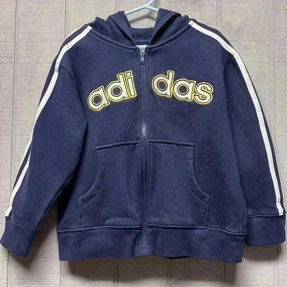 Adidas Girls Navy Blue Zip Up Hooded Jacket Size 5