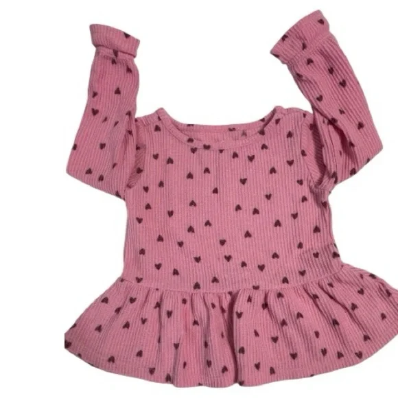Cat & Jack Pink Heart Print Girls Thermal Top