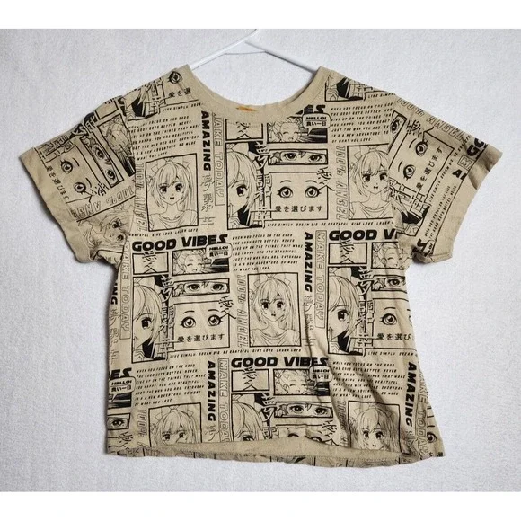 Vibe N Kids‎ T Shirt Good Vibes Anime Comic Size M Cotton Tan