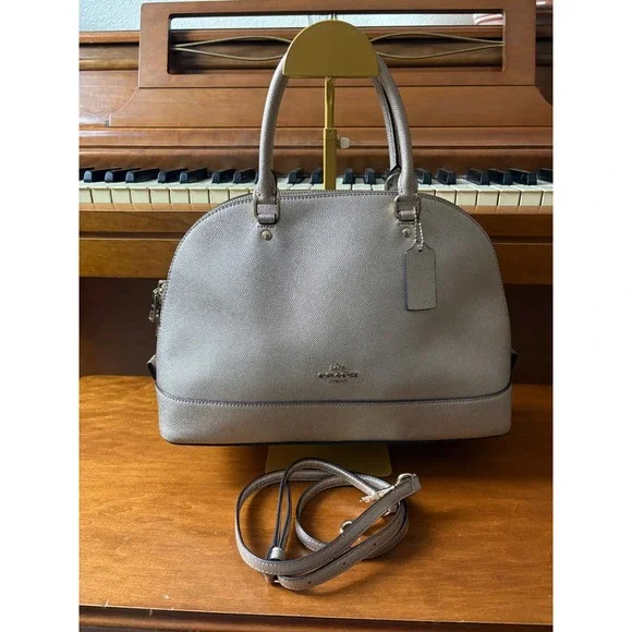 Coach Sierra Satchel Metallic‎ Crossgrain Leather Dome Bag Champagne F22313