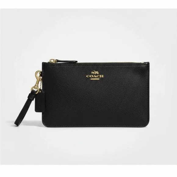 Coach Black Leather‎ Wristlet with Gold Details - 5100