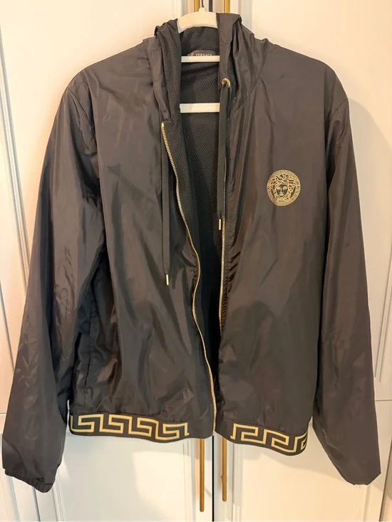 Versace Black & Gold Hooded Windbreaker Jacket