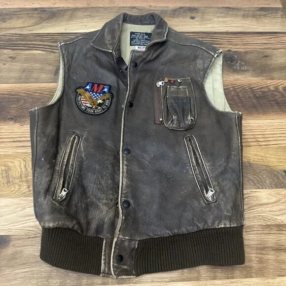 Avirex Authentic Leather Aviation Vest Vintage AMA