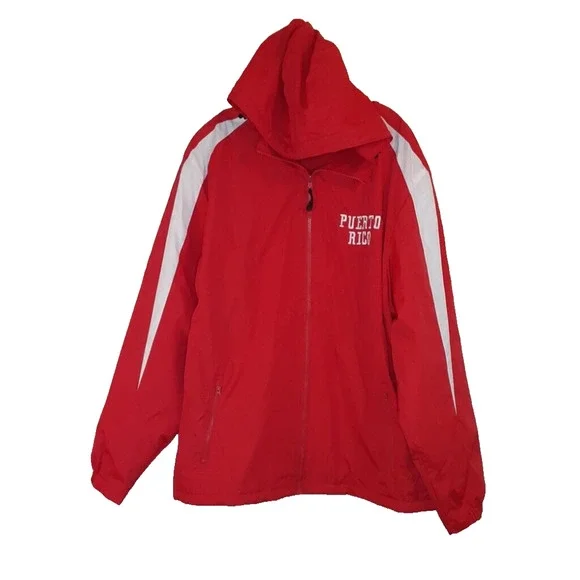 Sport-Tek Puerto Rico Mens‎ XL Hooded Jacket Red White Full Zip Polyester