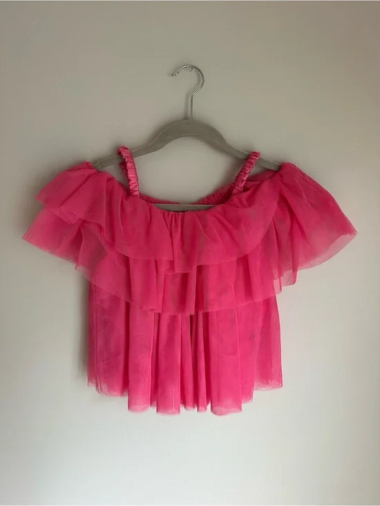 NWT Habitual Girls Tulle Tank Top Size 10 Layered Pink Cold Shoulder Party Top