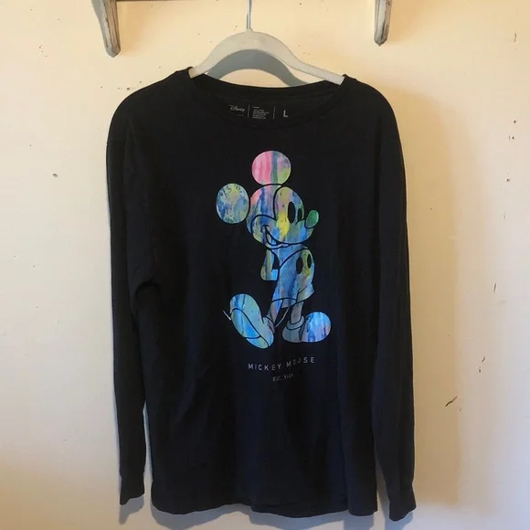 Disney Black Long Sleeve Tee with Multicolor Mickey