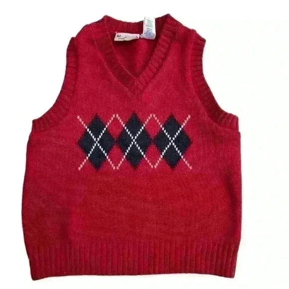 BT Kids Boys Sweater Vest Cable Knit Red V-Neck size 6