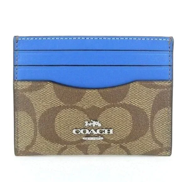 Coach Signature Khaki Racer‎ Blue Slim ID Card Case NWT CH415