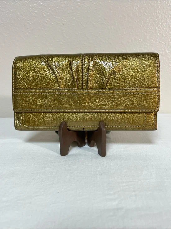 Coach Metallic Gold Patent Leather Tri-Fold Wallet
