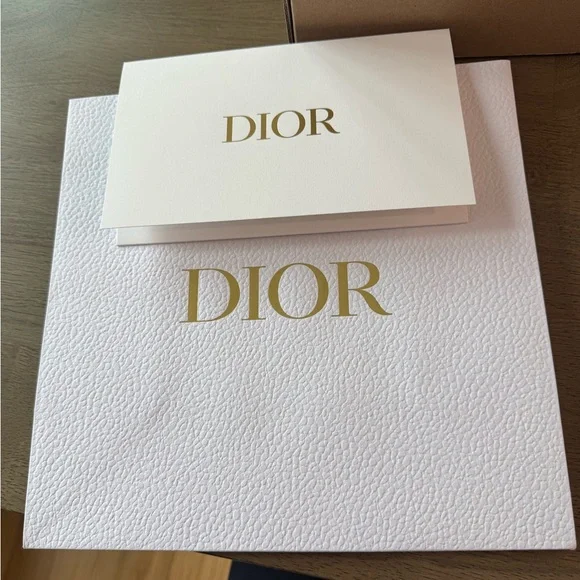 Dior White Gift Bag & Envelope, Gold Embossed Logo New